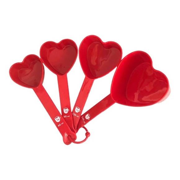 4piece Red Heart shaped plastic baking cooking measuring cups‎ set new - Picture 5 of 11